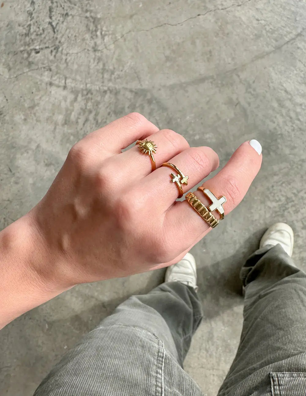 White Enamel Cross Ring Elevated Faith