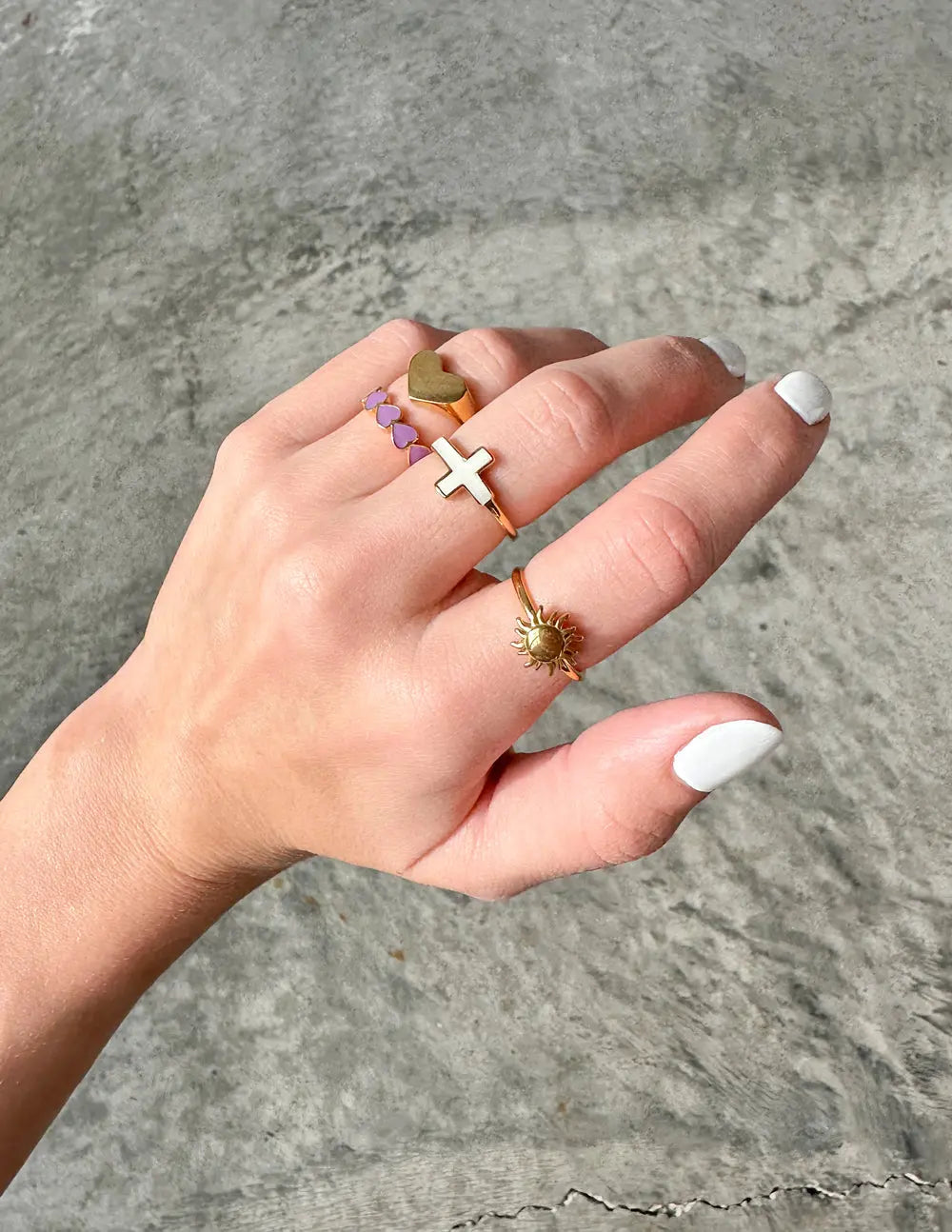 White Enamel Cross Ring Elevated Faith