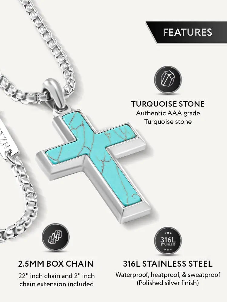 Turquoise Cross Pendant Necklace RTZN