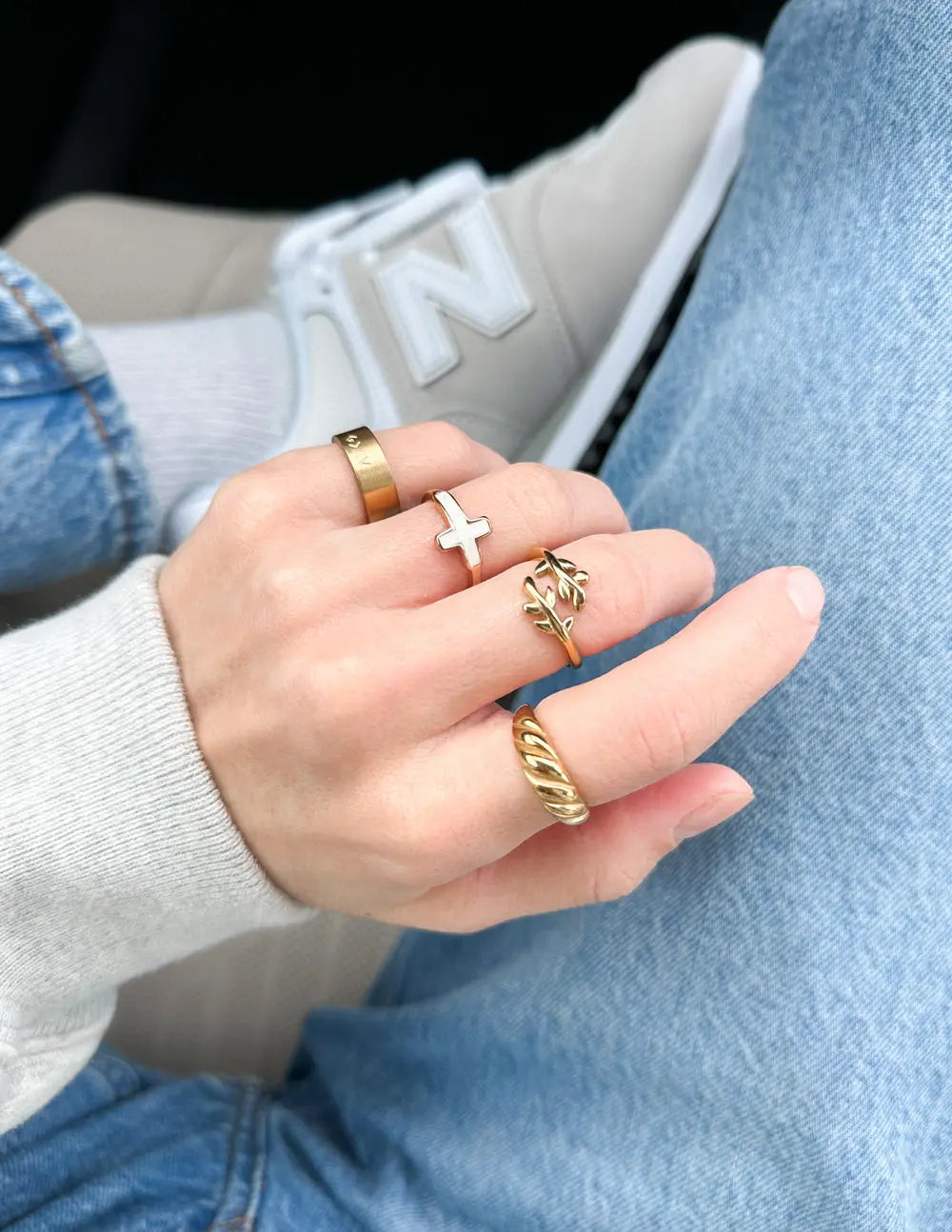 White Enamel Cross Ring Elevated Faith