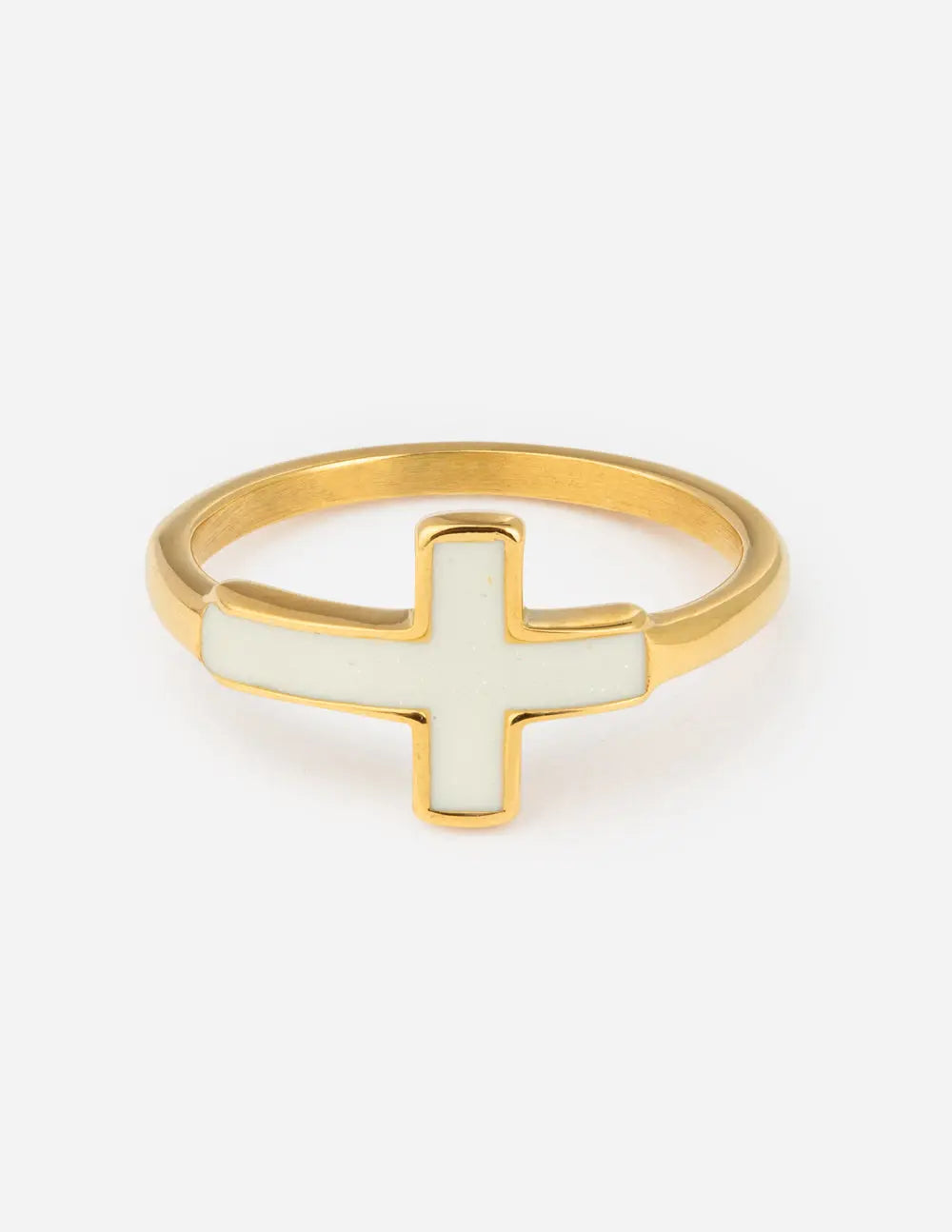 White Enamel Cross Ring Elevated Faith