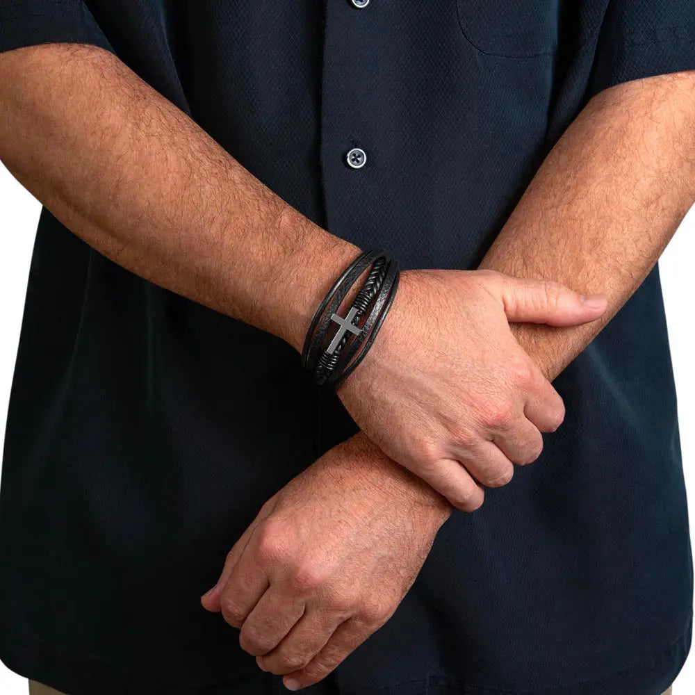 The Disciple Band – Men's Cross & Leather Bracelet ShineOn Fulfillment