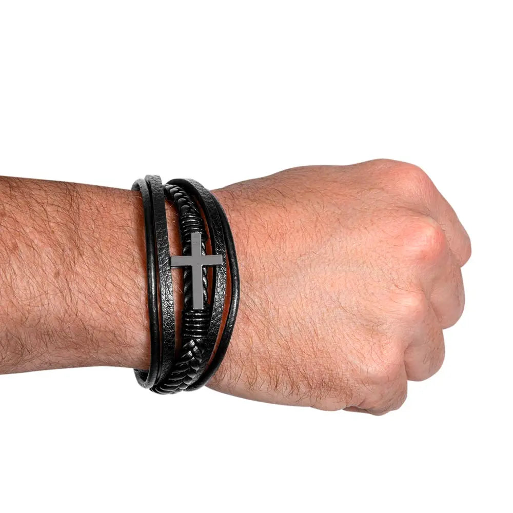 The Disciple Band – Men's Cross & Leather Bracelet ShineOn Fulfillment