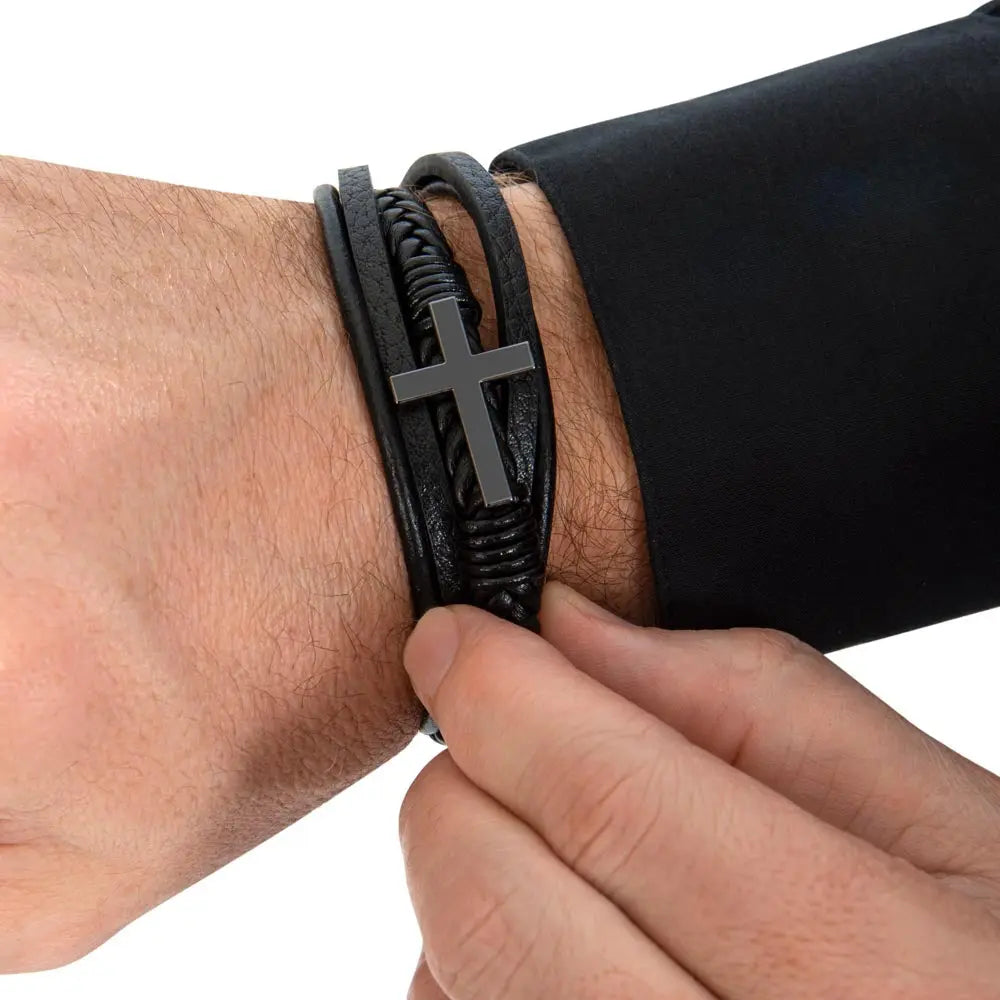 The Disciple Band – Men's Cross & Leather Bracelet ShineOn Fulfillment