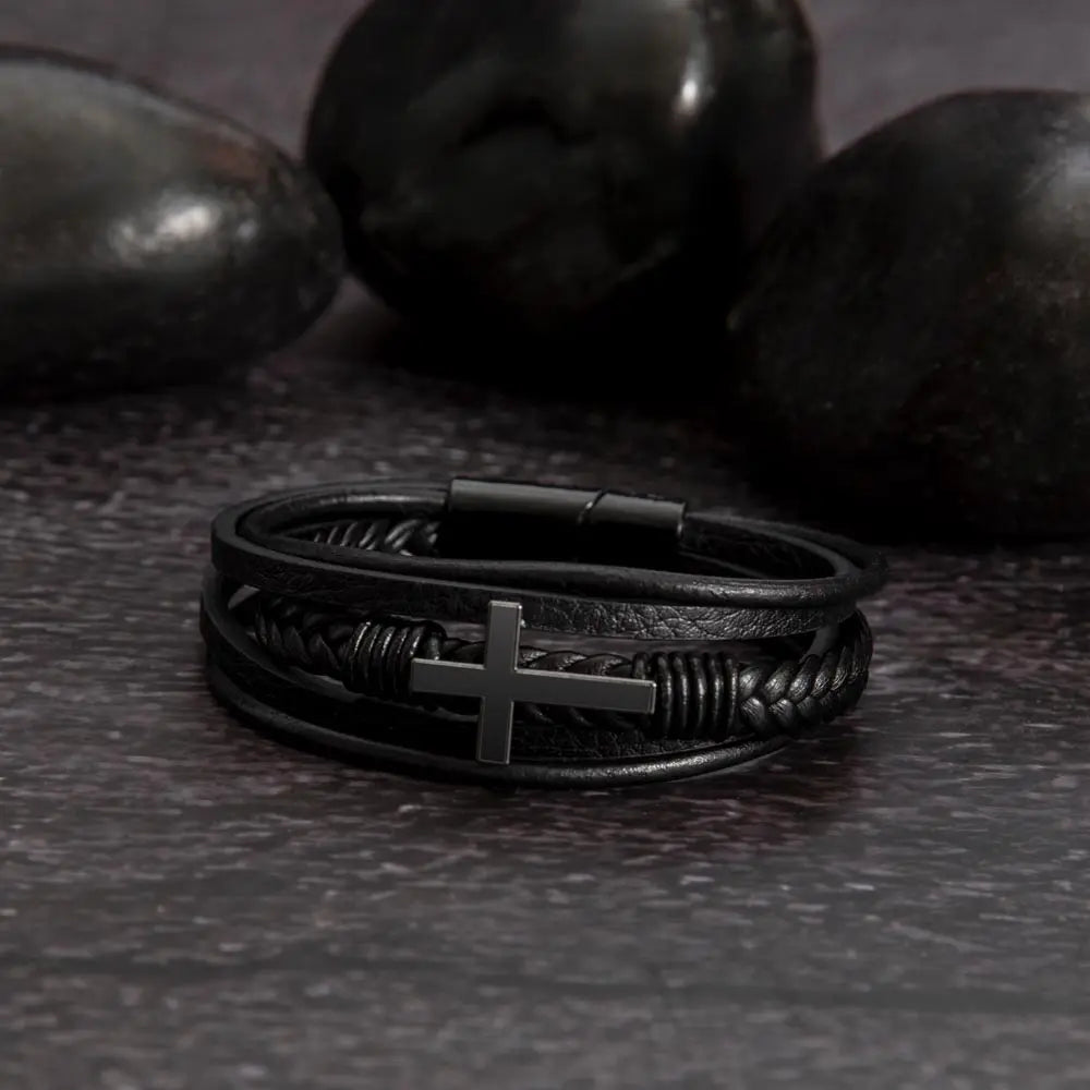 The Disciple Band – Men's Cross & Leather Bracelet ShineOn Fulfillment