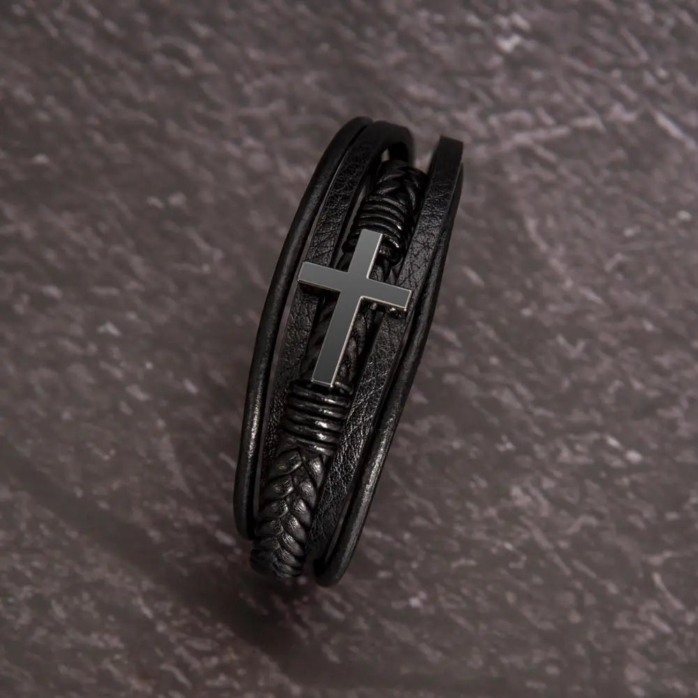 The Disciple Band – Men's Cross & Leather Bracelet ShineOn Fulfillment