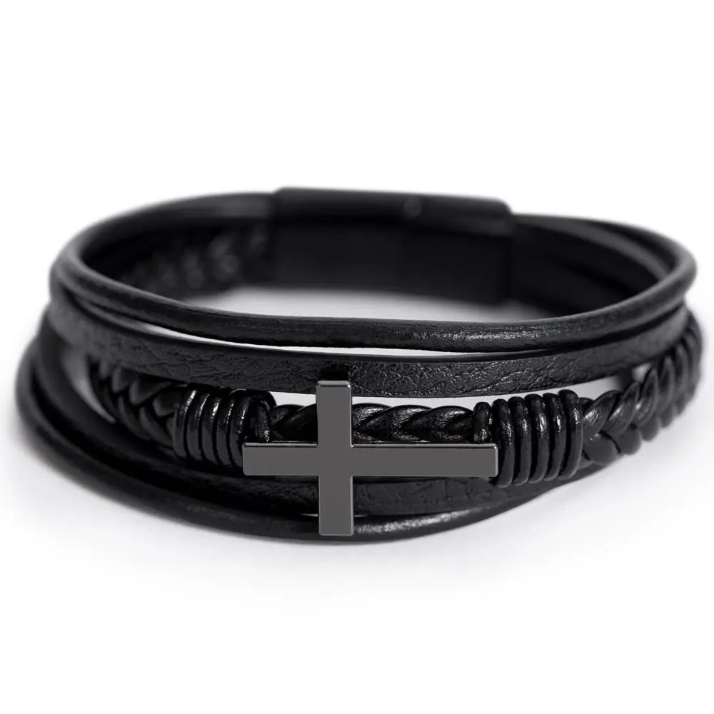 The Disciple Band – Men's Cross & Leather Bracelet ShineOn Fulfillment