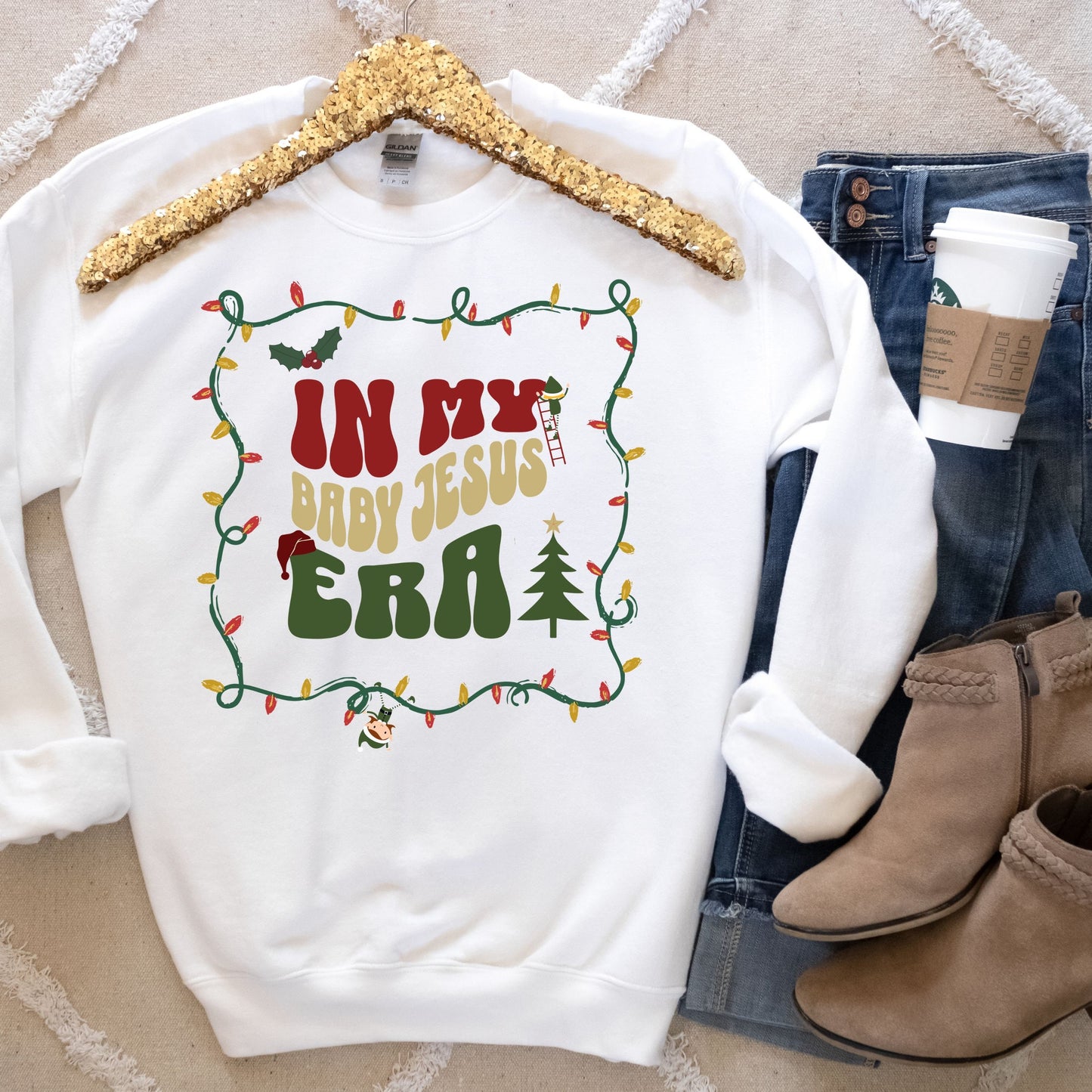 In my era Christmas, Funny Christmas Crewneck Sweatshirt, Funny Christmas Shirt, Baby Jesus, Christmas vibes, groovy christmas, elf shirt