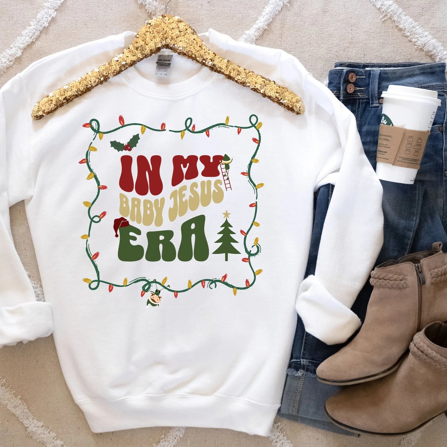 In my era Christmas, Funny Christmas Crewneck Sweatshirt, Funny Christmas Shirt, Baby Jesus, Christmas vibes, groovy christmas, elf shirt