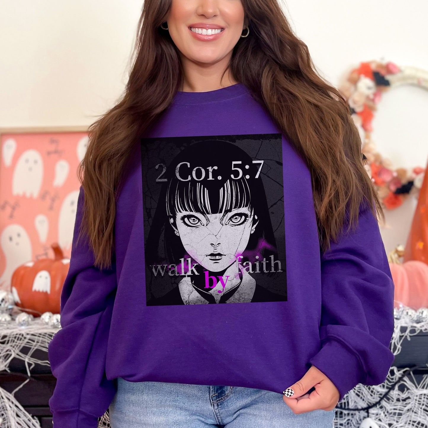 Walk by Faith Sweatshirt, Christian Anime, anime Jesus, christian streetwear, trendy christian tee, worship sweatshirt, church sweatshirt