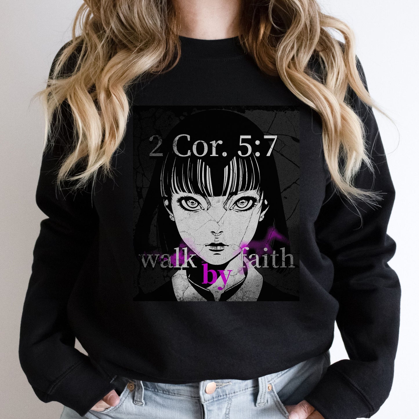 Walk by Faith Sweatshirt, Christian Anime, anime Jesus, christian streetwear, trendy christian tee, worship sweatshirt, church sweatshirt