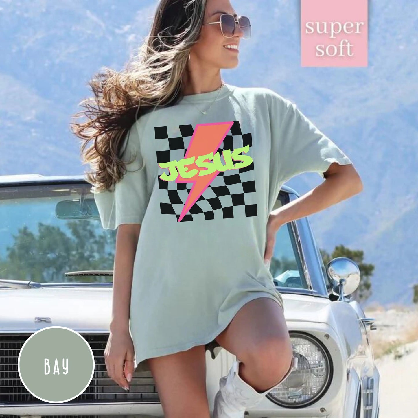Jesus Neon Checkered Tee