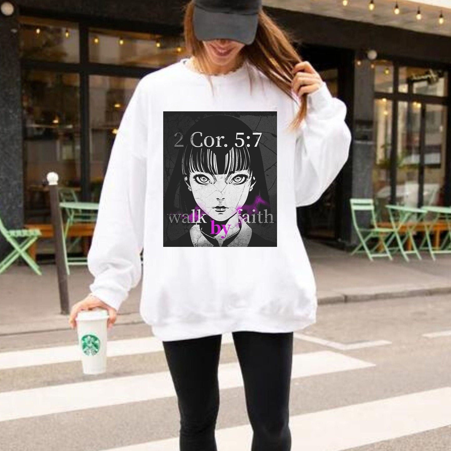 Walk by Faith Sweatshirt, Christian Anime, anime Jesus, christian streetwear, trendy christian tee, worship sweatshirt, church sweatshirt