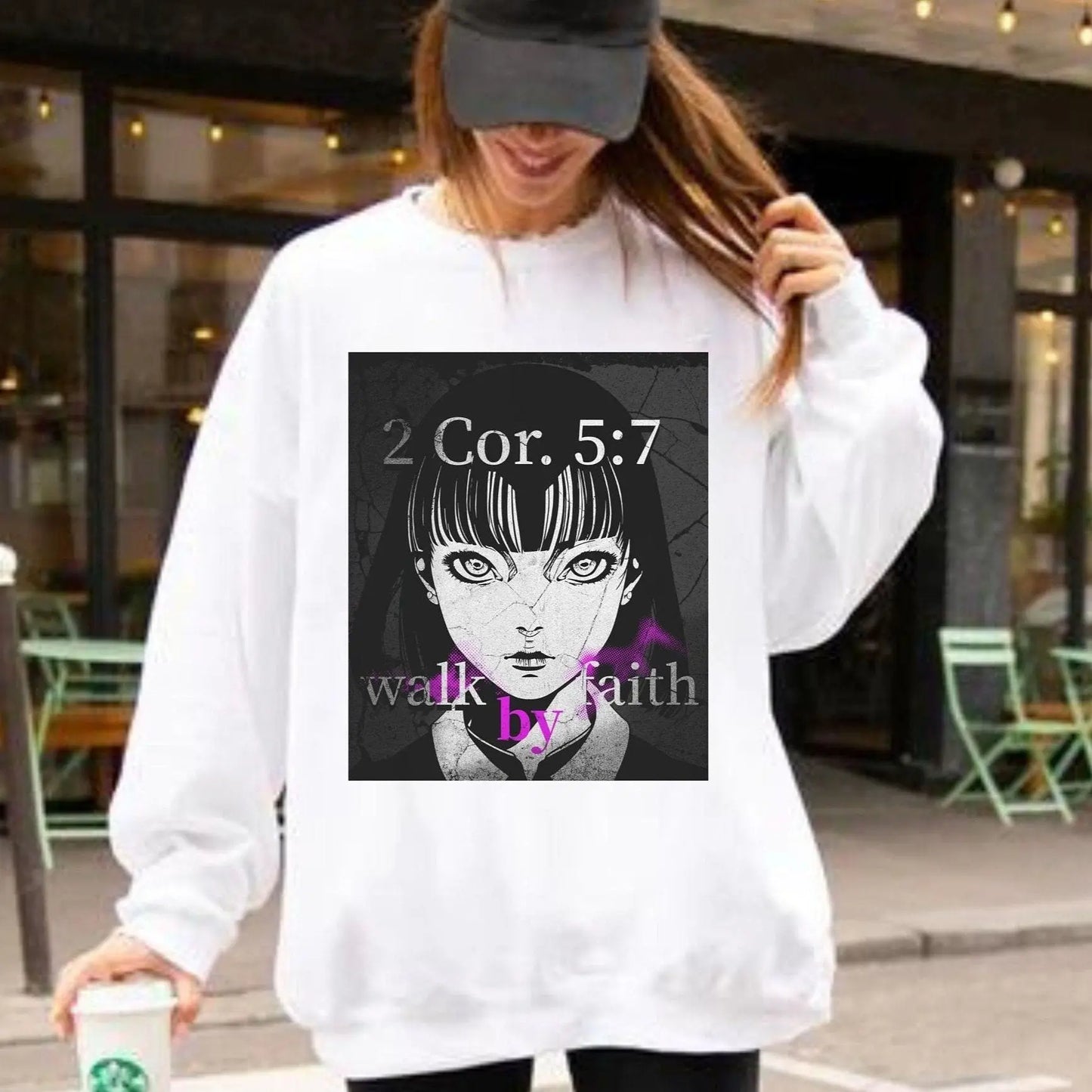 Walk by Faith Sweatshirt, Christian Anime, anime Jesus, christian streetwear, trendy christian tee, worship sweatshirt, church sweatshirt