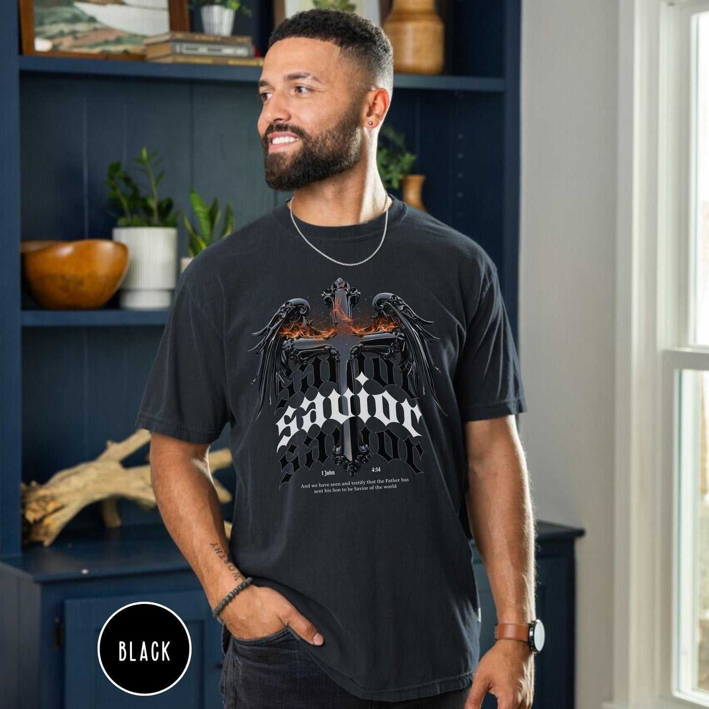 Bible Verse Shirt, Christian Gift for Him, Religious Gift for Dad, religious shirt, Savior T-shirt, Comfort Colors Christian T-Shirt for Men