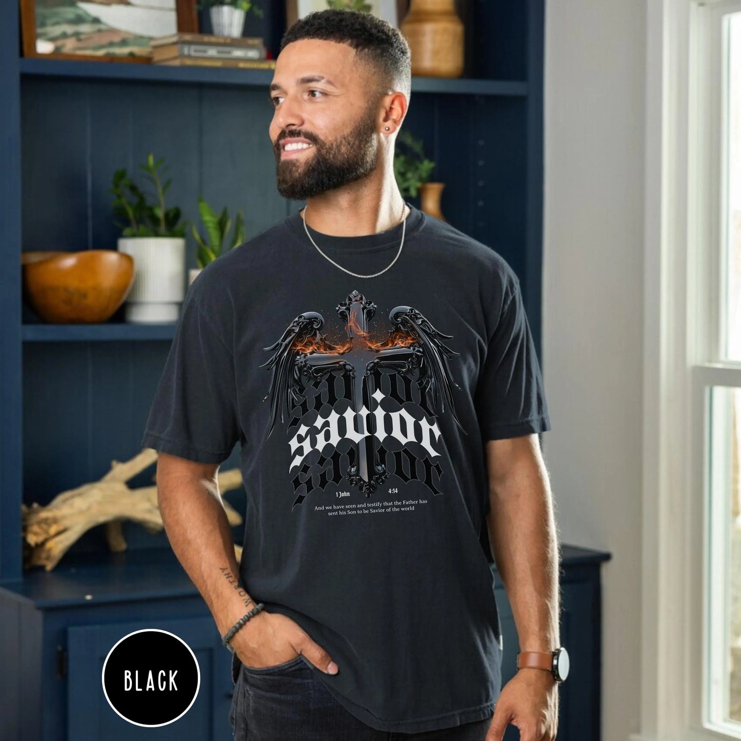 Bible Verse Shirt, Christian Gift for Him, Religious Gift for Dad, religious shirt, Savior T-shirt, Comfort Colors Christian T-Shirt for Men