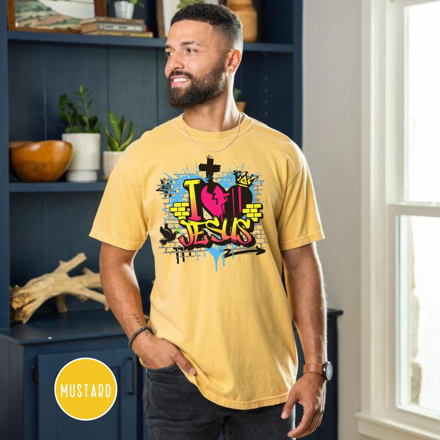 I love Jesus T Shirt, Jesus Saves Shirt, Christian Streetwear, Jesus is King Merch, Jesus graphic tee, Mens Christian Comfort Colors shirt