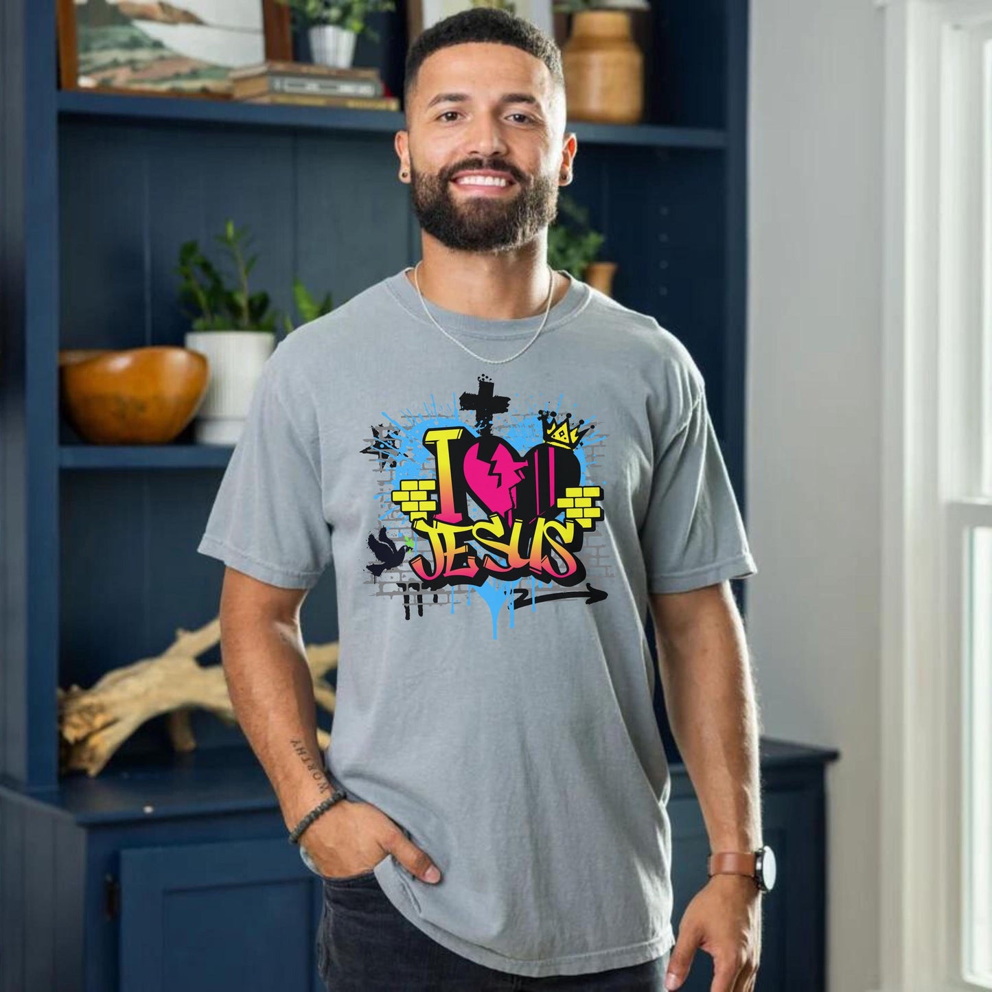 I love Jesus T Shirt, Jesus Saves Shirt, Christian Streetwear, Jesus is King Merch, Jesus graphic tee, Mens Christian Comfort Colors shirt