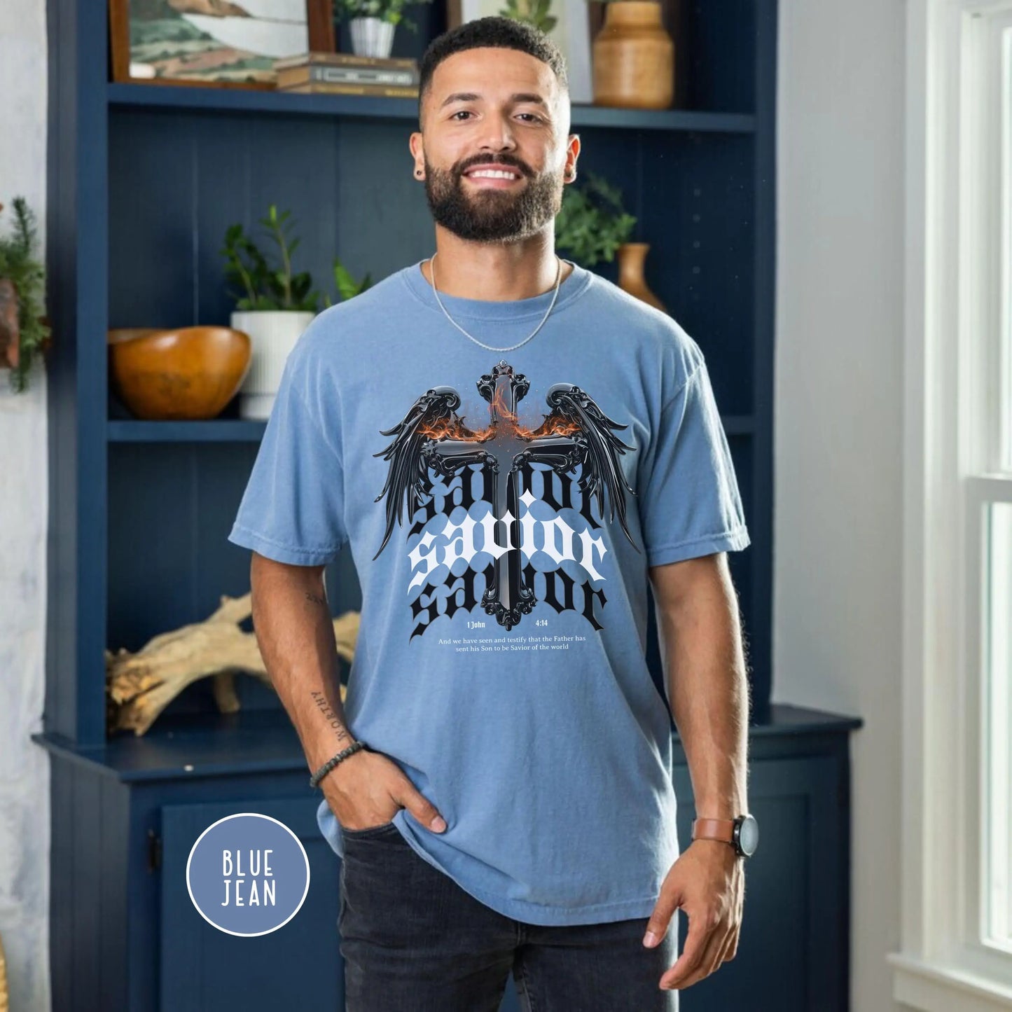 Bible Verse Shirt, Christian Gift for Him, Religious Gift for Dad, religious shirt, Savior T-shirt, Comfort Colors Christian T-Shirt for Men