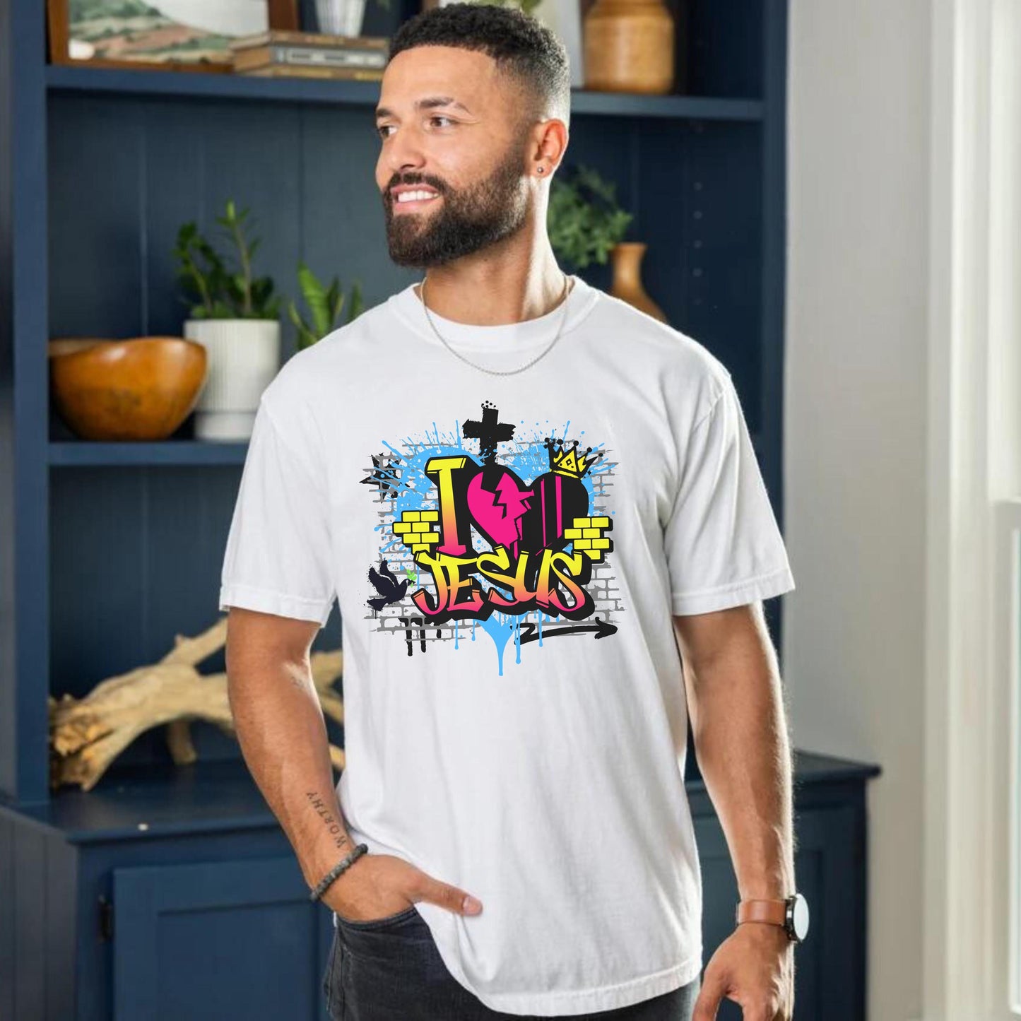 I love Jesus T Shirt, Jesus Saves Shirt, Christian Streetwear, Jesus is King Merch, Jesus graphic tee, Mens Christian Comfort Colors shirt