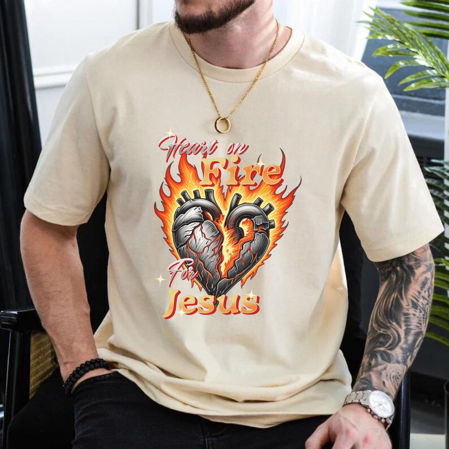 Heart on Fire for Jesus T-Shirt, Christian Comfort Colors® Tee, Religious gift, Jesus shirt, Christian Tee, Faith Tshirt, Bible Verse tee