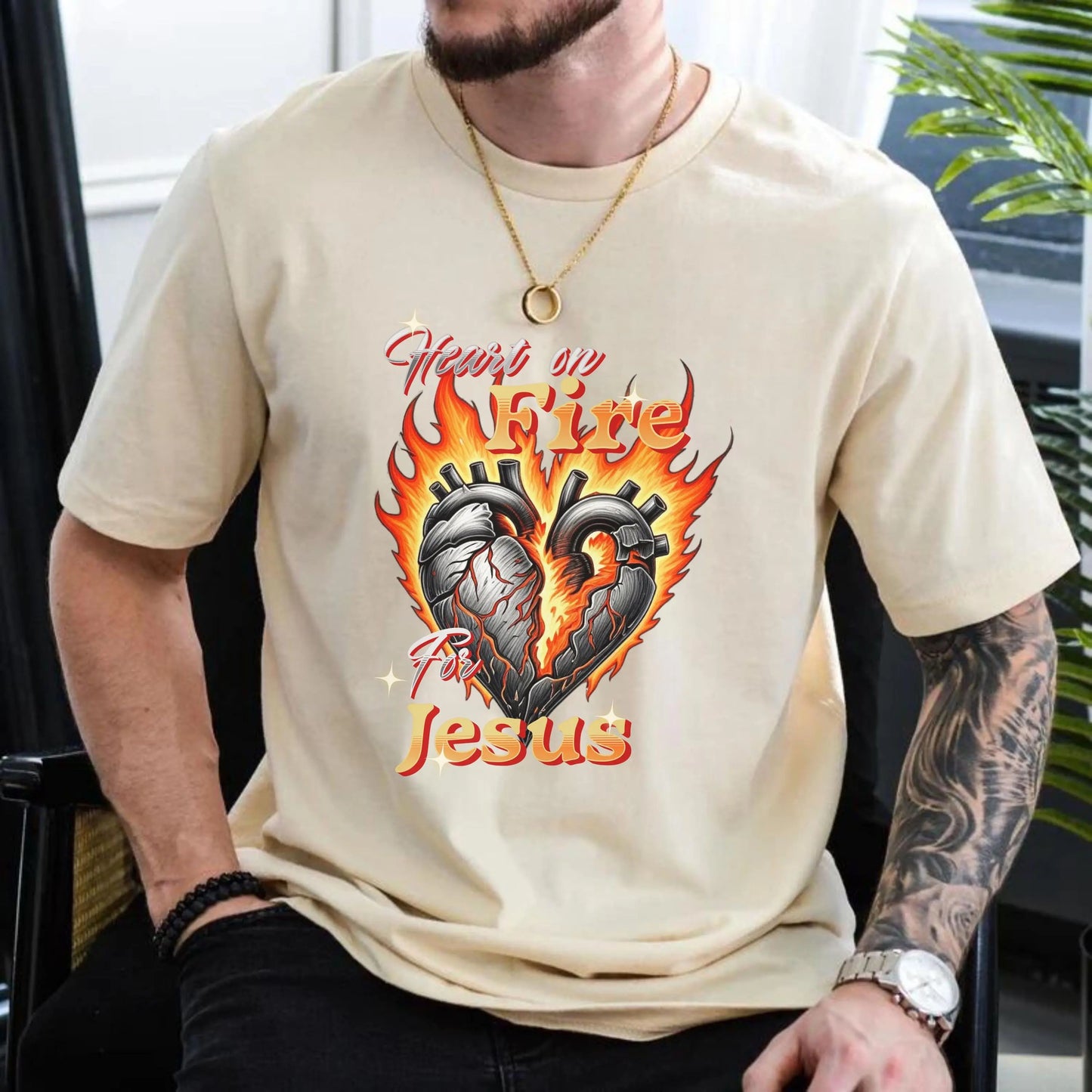 Heart on Fire for Jesus T-Shirt, Christian Comfort Colors® Tee, Religious gift, Jesus shirt, Christian Tee, Faith Tshirt, Bible Verse tee