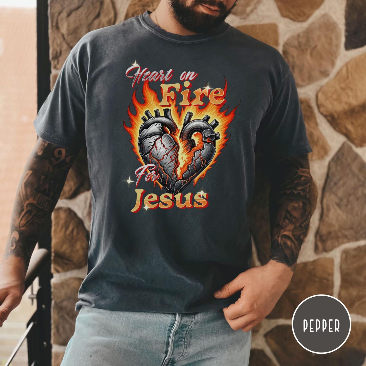 Heart on Fire for Jesus T-Shirt, Christian Comfort Colors® Tee, Religious gift, Jesus shirt, Christian Tee, Faith Tshirt, Bible Verse tee