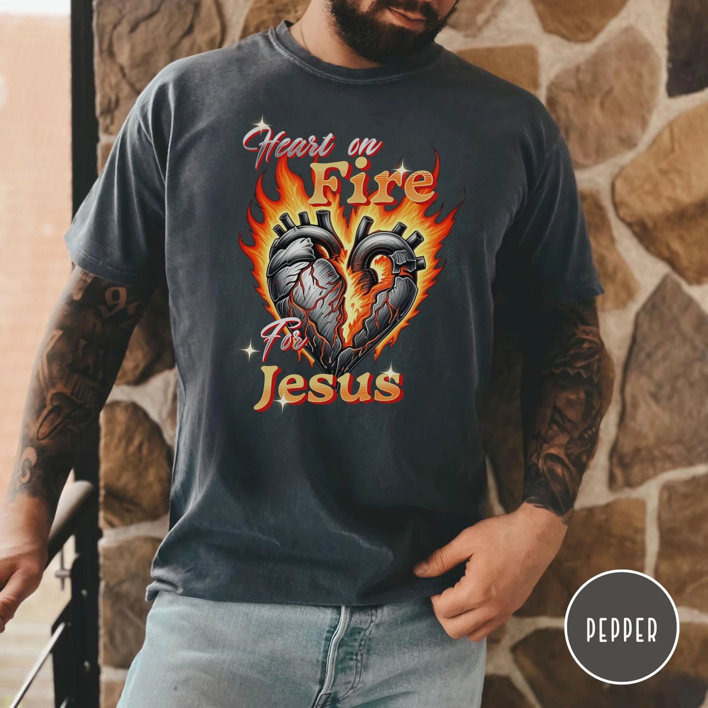 Heart on Fire for Jesus T-Shirt, Christian Comfort Colors® Tee, Religious gift, Jesus shirt, Christian Tee, Faith Tshirt, Bible Verse tee