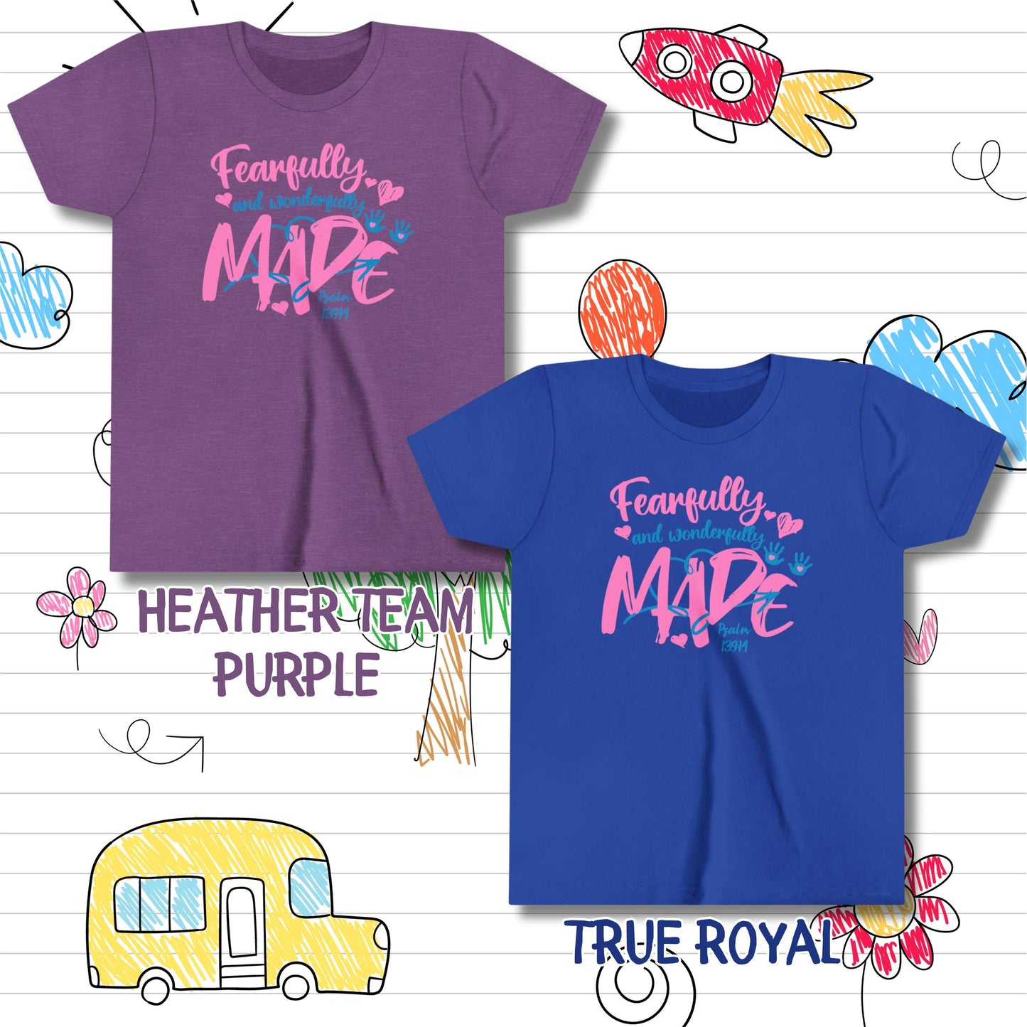 Fearfully and Wonderfully Made Tee, Christian Kids Shirt, Bible Verse Shirt, Christian Youth gift, Kids Christian Tee, kids Jesus Tshirt