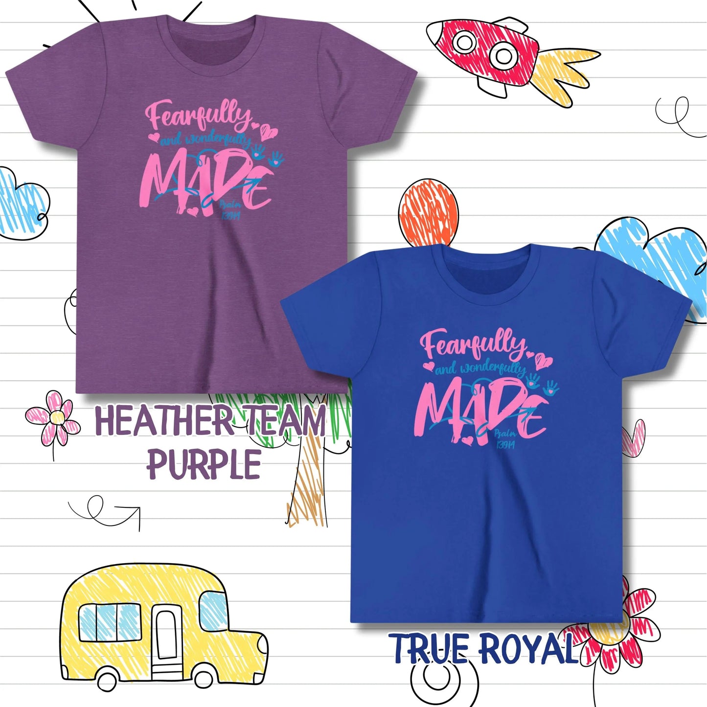 Fearfully and Wonderfully Made Tee, Christian Kids Shirt, Bible Verse Shirt, Christian Youth gift, Kids Christian Tee, kids Jesus Tshirt