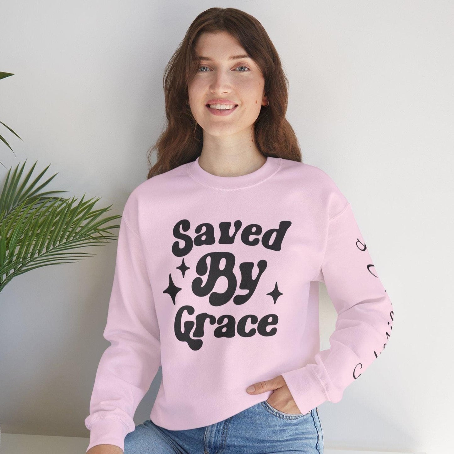 Saved by Grace sweatshirt, Ephesians 2:8, Christian Sleeve Sweatshirt, Faith hoodie, Christian Christmas gift, Womens Christian Sweatshirt