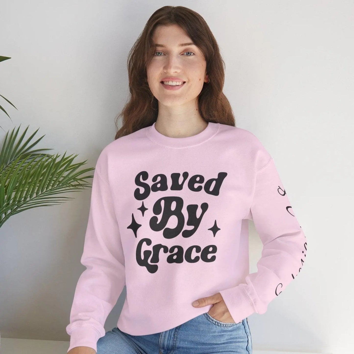 Saved by Grace sweatshirt, Ephesians 2:8, Christian Sleeve Sweatshirt, Faith hoodie, Christian Christmas gift, Womens Christian Sweatshirt