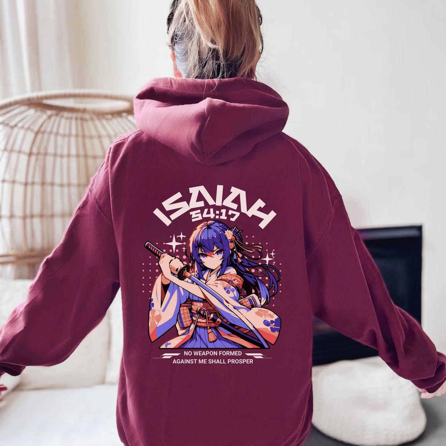 Women's Christian Hoodie, Aesthetic Faith Apparel, Christian Gift, Isaiah 54, Trendy Christian Sweatshirt , Words on Back Bible Verse Hoodie