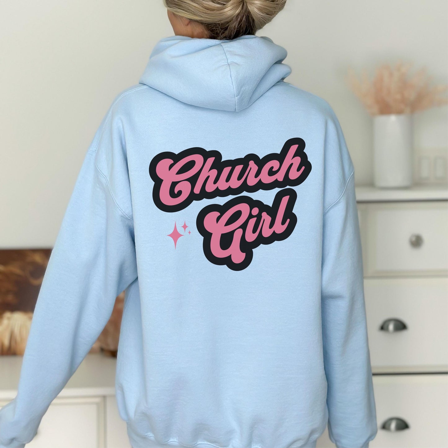 Church Girl Hoodie, Trendy Christian Hoodie, Church Merch, Words on Back Bible Verse Hoodie, Baptism gift, Aesthetic Women's Faith Apparel