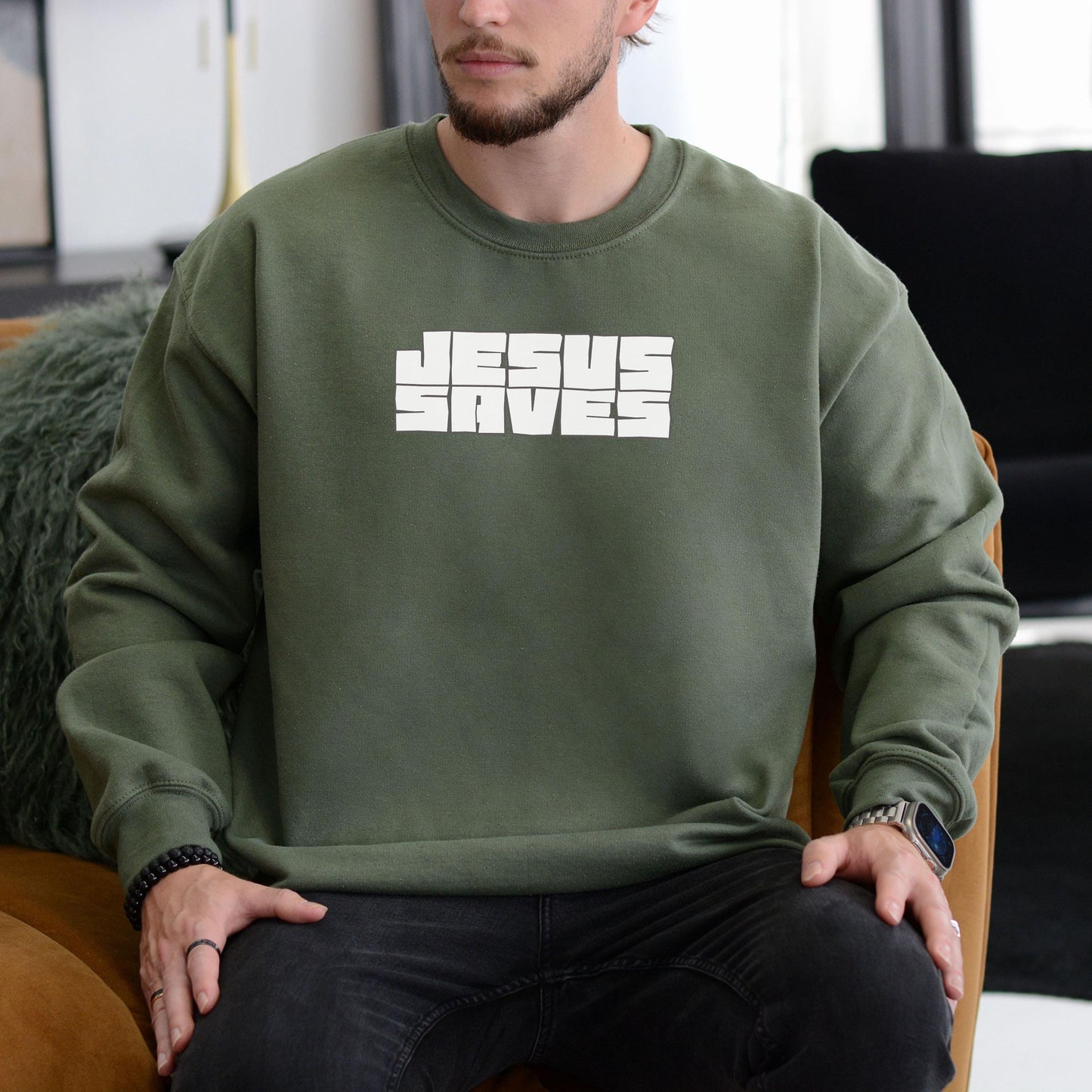 Jesus Saves Crewneck Sweatshirt, Mens Christian Sweatshirt, Religious Sweatshirt, Christian Clothing, Christian dad gift, Church Merch