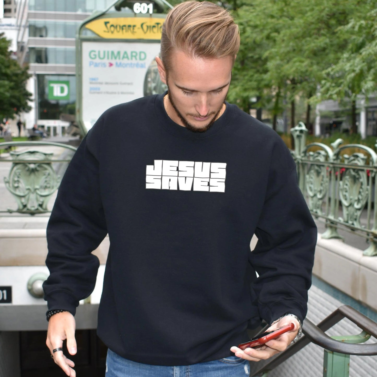 Jesus Saves Crewneck Sweatshirt, Mens Christian Sweatshirt, Religious Sweatshirt, Christian Clothing, Christian dad gift, Church Merch