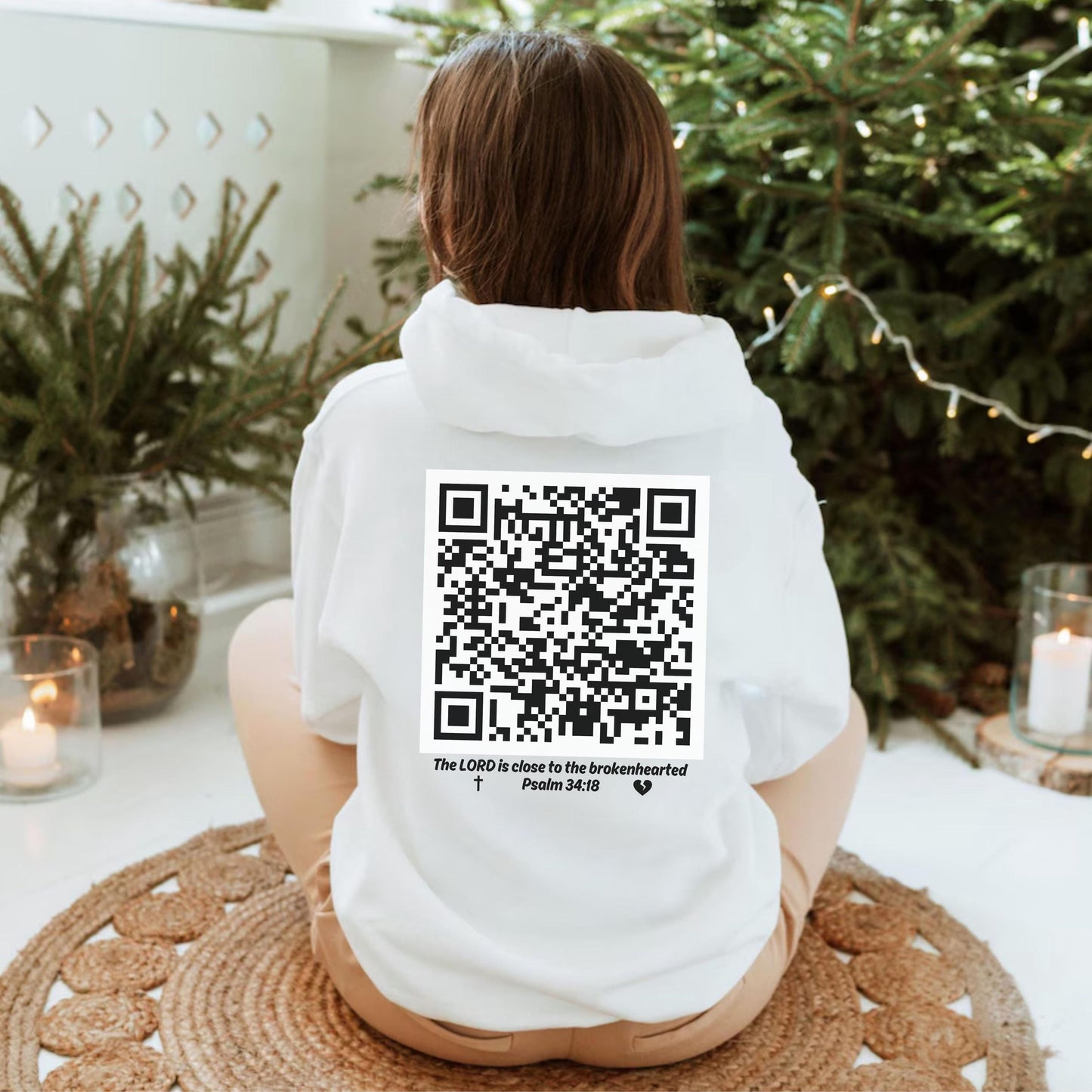 Christian QR Hoodie, Psalm 34:18 Bible Verse Sweatshirt, Religious Christian Gift, Womens Christian Hoodie, Inspirational Christian Apparel