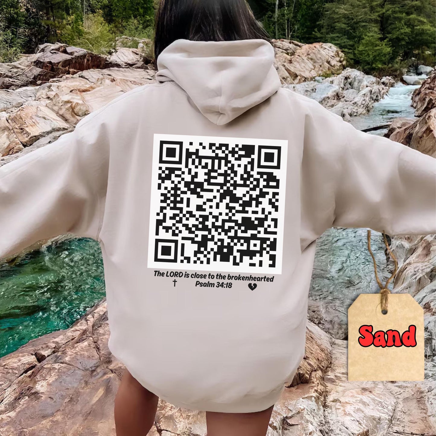 Christian QR Hoodie, Psalm 34:18 Bible Verse Sweatshirt, Religious Christian Gift, Womens Christian Hoodie, Inspirational Christian Apparel