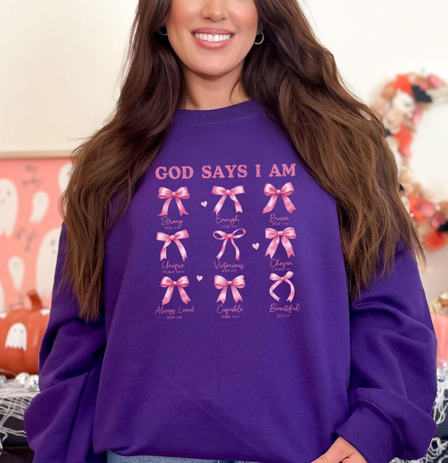 Christian Coquette Pink Bows Sweatshirt, God Says I Am Sweatshirt, Women's Christian balletcore Sweatshirt, Christian Girl Gifts, Faith Tee