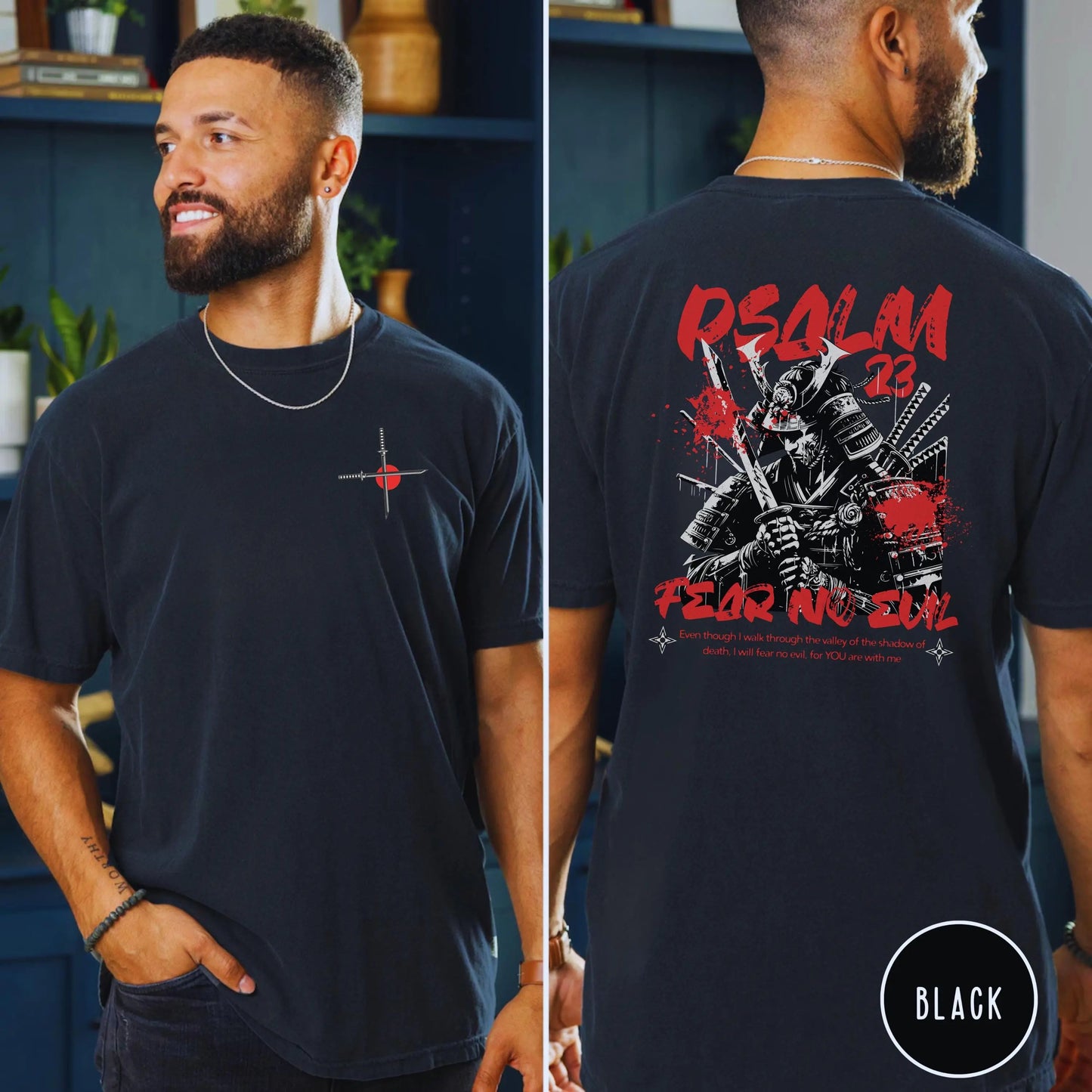 Mens christian comfort colors tshirt, Christian Gifts For Him, Christian Shirts for Men, Christian Samurai Psalm 23 Shirt, Mens samurai tee