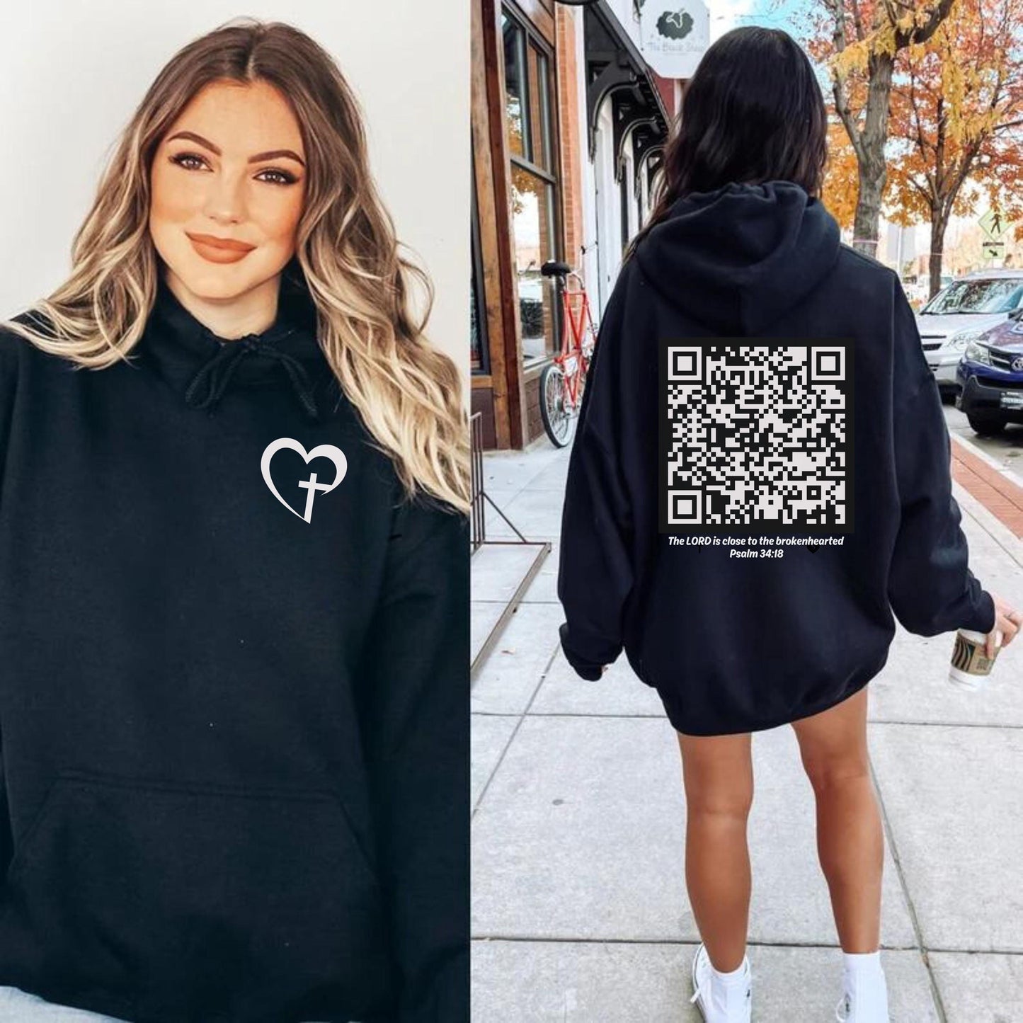 Christian QR Hoodie, Psalm 34:18 Bible Verse Sweatshirt, Religious Christian Gift, Womens Christian Hoodie, Inspirational Christian Apparel