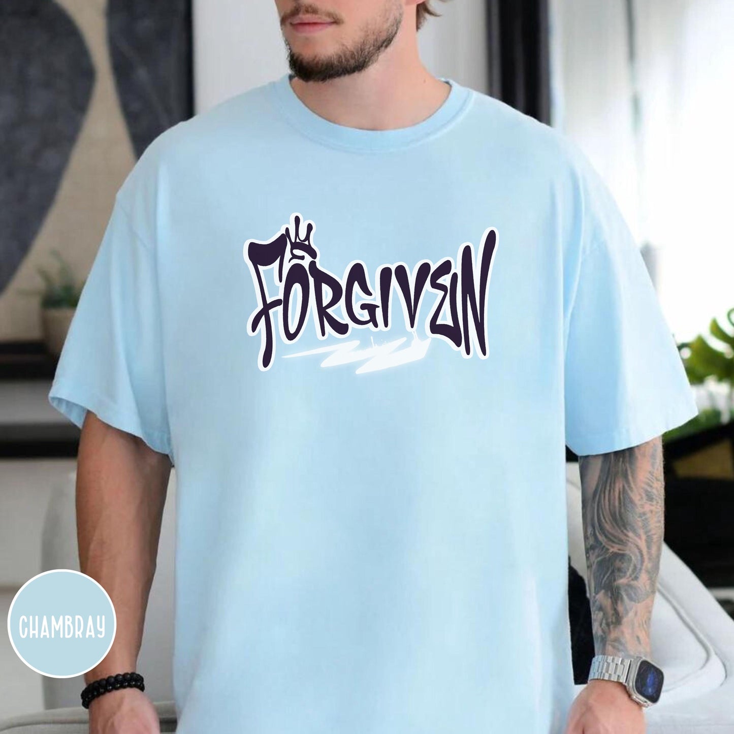 Forgiven Men's Christian T-Shirt, Mens Christian clothing, Christian Boyfriend gift, Godly Dad gift, Worship leader shirt, Christian Apparel