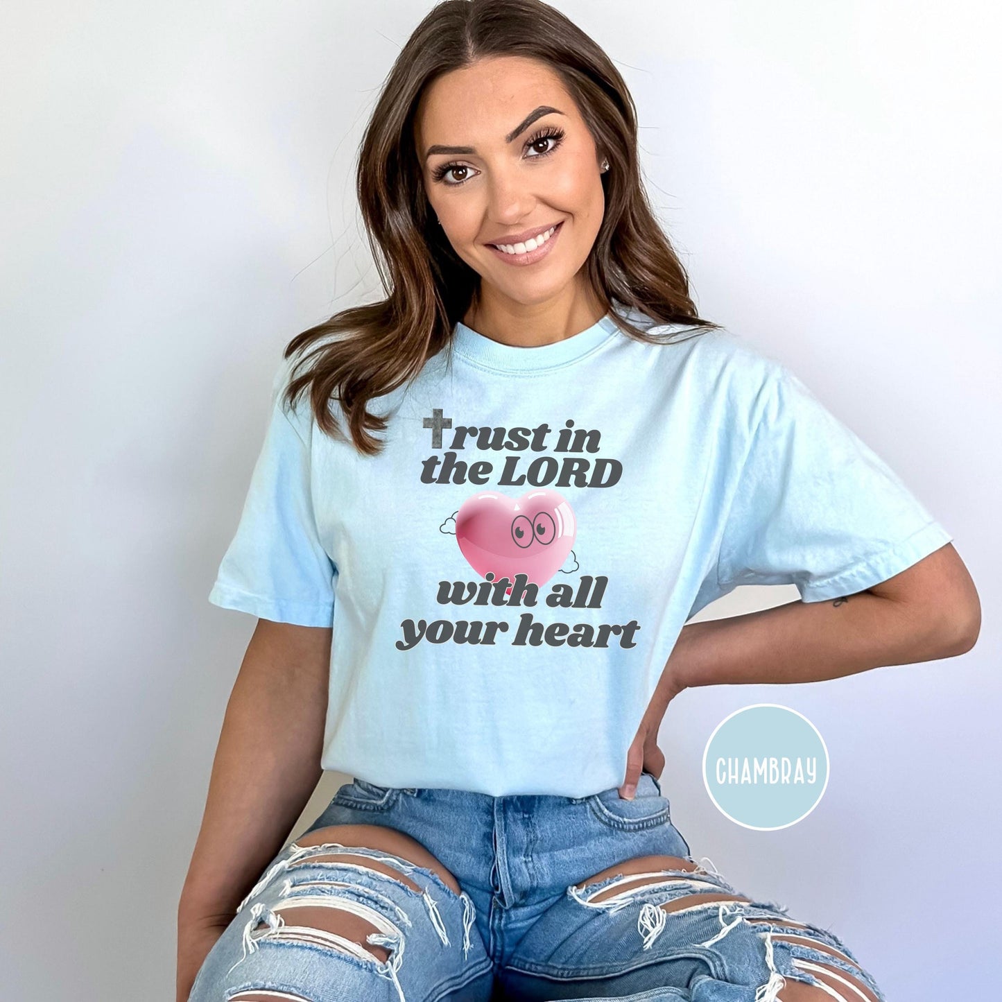 Trust in the Lord Tee, Comfort Colors Christian Shirt, Bible Verse Shirt, Faith-Inspired T-Shirt, Cute Christian Apparel, Heart Design Shirt