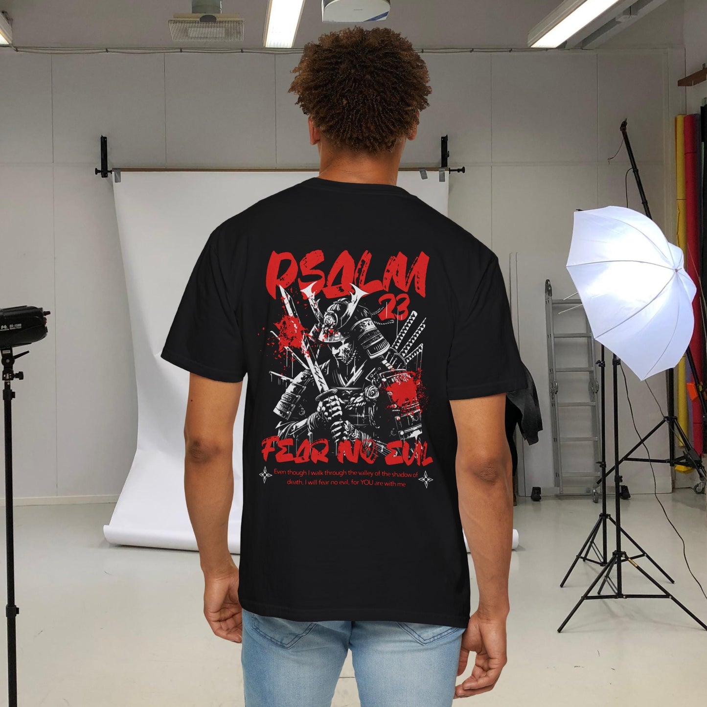 Mens christian comfort colors tshirt, Christian Gifts For Him, Christian Shirts for Men, Christian Samurai Psalm 23 Shirt, Mens samurai tee