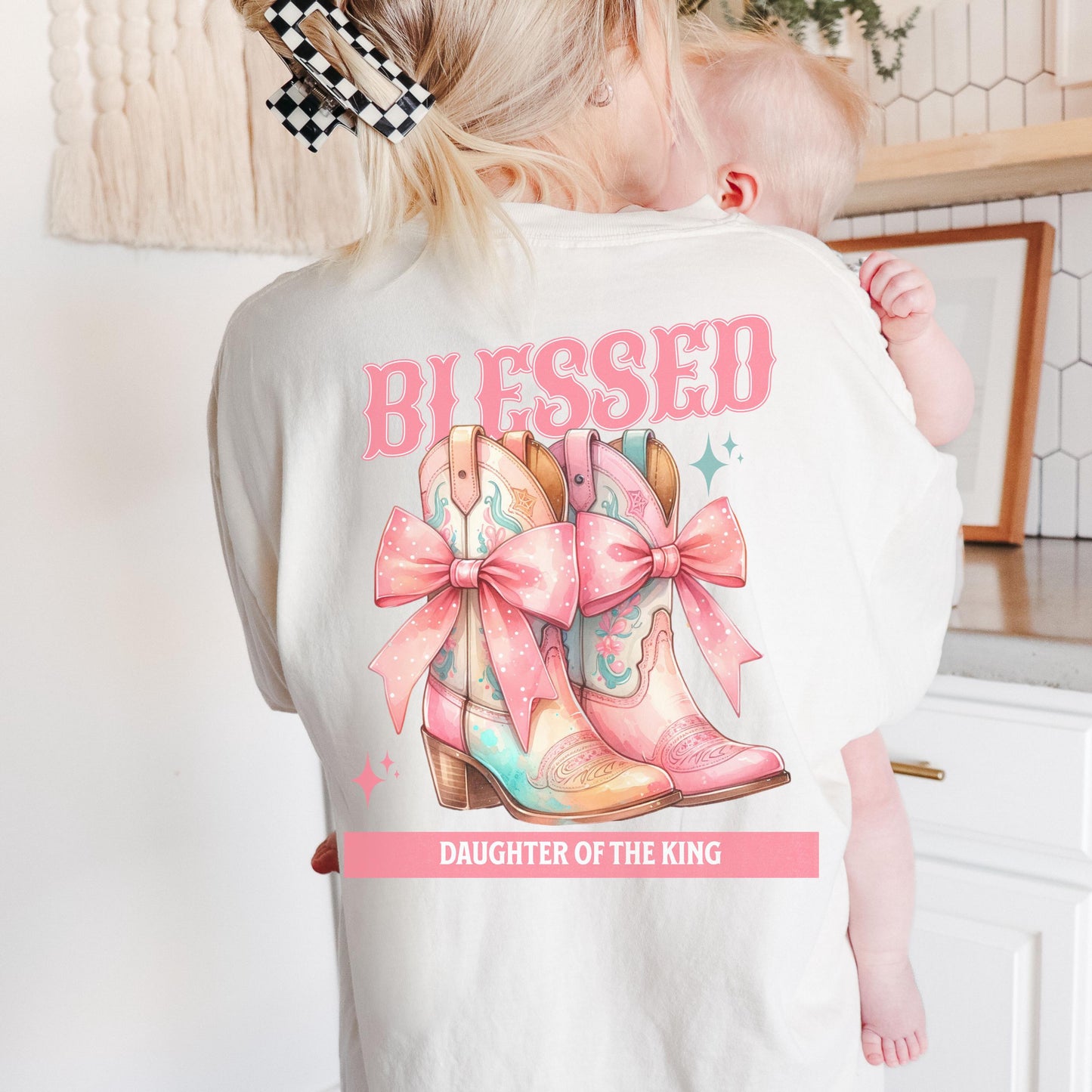 Blessed Cowboy Boots Christian Women's T-shirt, Religious Graphic Tee, Faith Apparel, Homestead mom shirt, Christian Coquette shirt