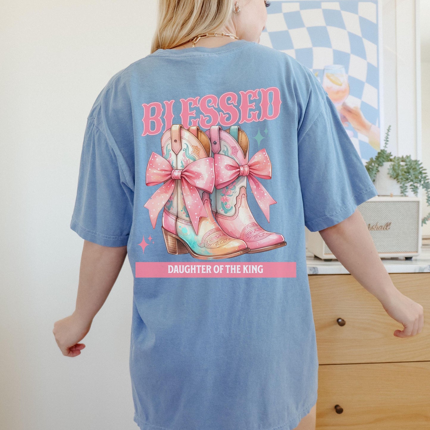 Blessed Cowboy Boots Christian Women's T-shirt, Religious Graphic Tee, Faith Apparel, Homestead mom shirt, Christian Coquette shirt