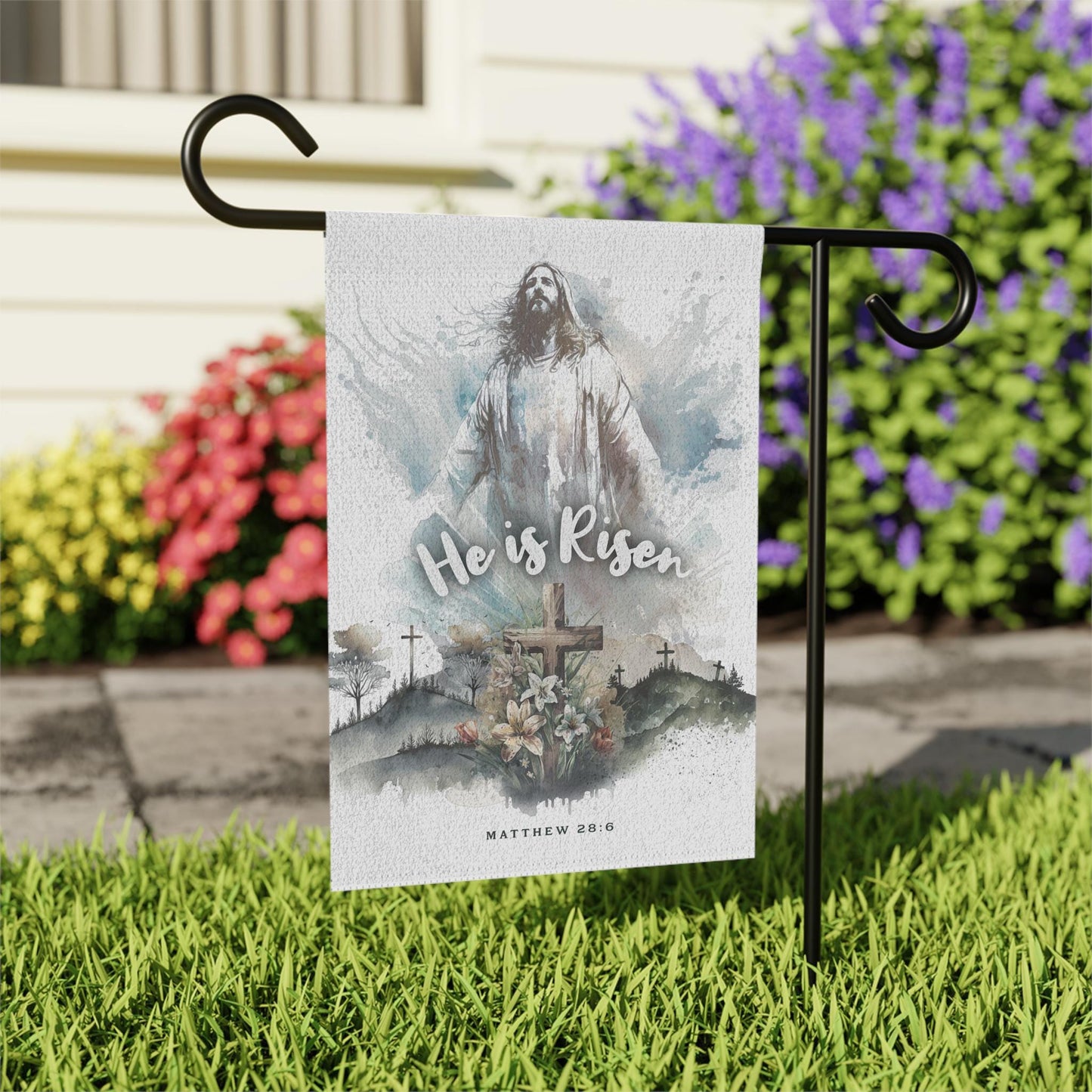 He is Risen Jesus Yard Sign, He is Risen Easter Banner, Religious Easter Decor, Jesus Garden Banner, Christian Easter Garden Flag,