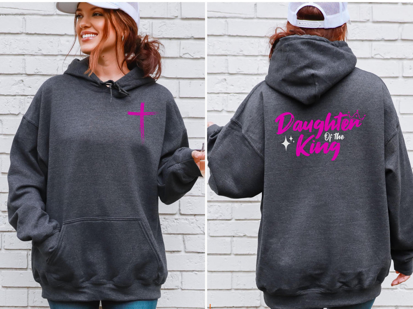 Daughter of the King Hoodie, Trendy Christian Sweatshirt Merch, Words on Back Bible Verse Hoodie, Jesus Loves You, Aesthetic Faith Apparel