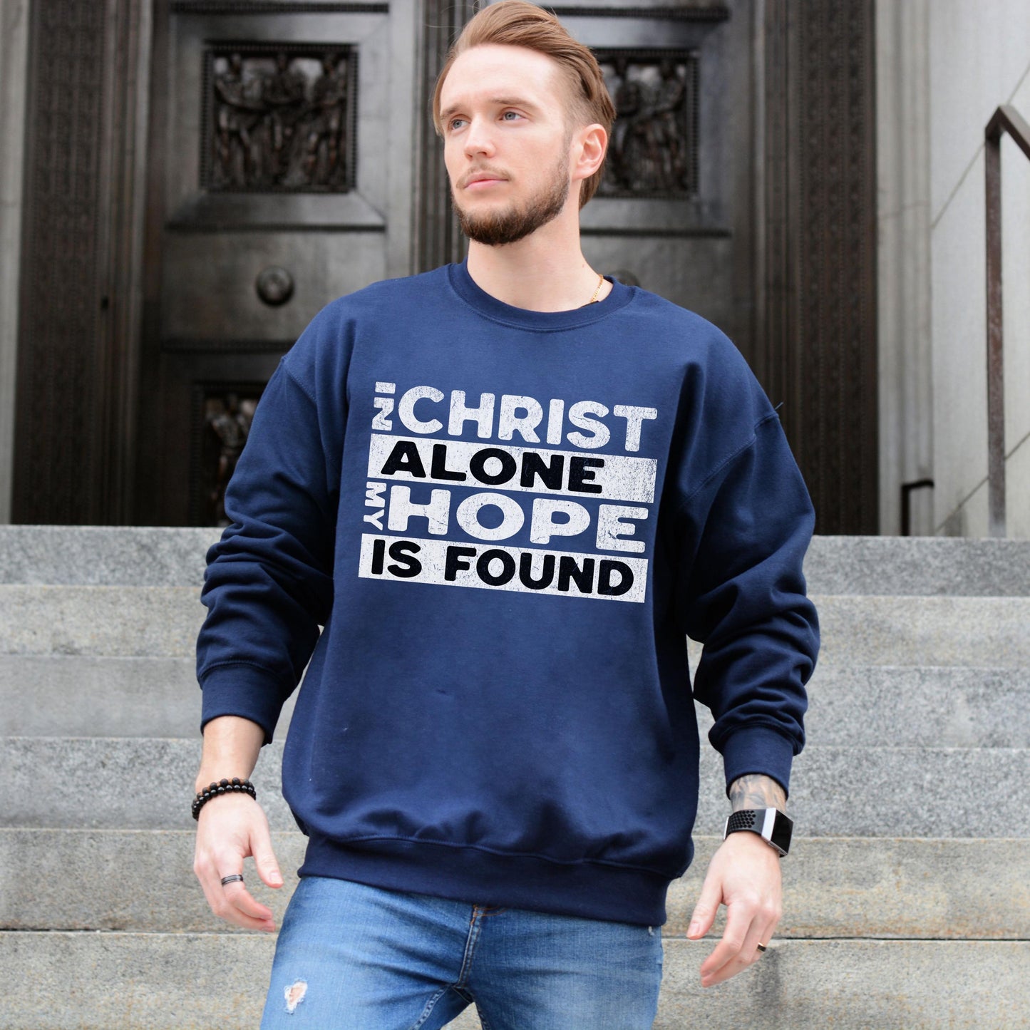 in christ alone sweatshirt, mens christian clothing, Trendy Christian Faith Sweatshirt, Bible Quotes Hoodie, Bible verse sweatshirt
