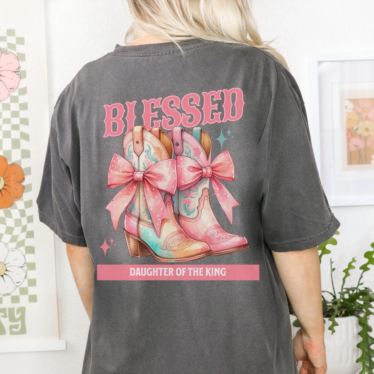Blessed Cowboy Boots Christian Women's T-shirt, Religious Graphic Tee, Faith Apparel, Homestead mom shirt, Christian Coquette shirt